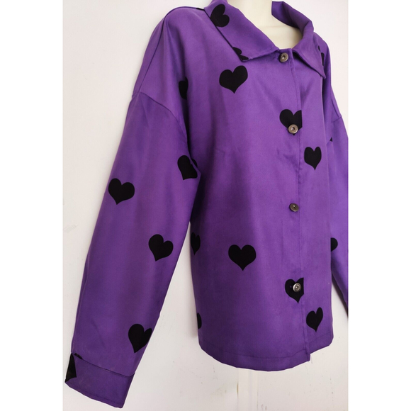 Shein Curve Button Down Shirt Jacket Purple Black Hearts Plus Size 3XL - Picture 3 of 10